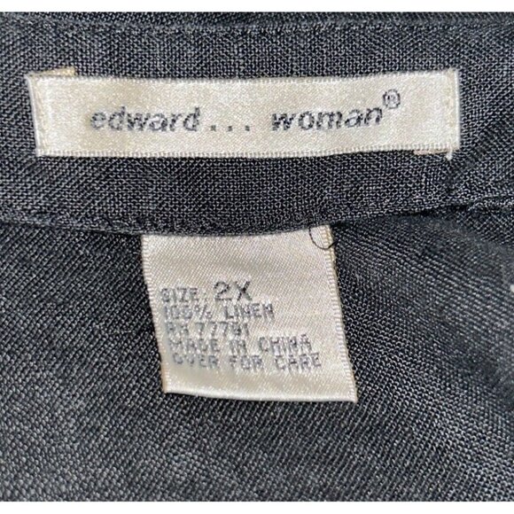 Edward Woman Sz PLUS 2X Black Silver Embroidered Beaded Linen Top Lagenlook EUC - Picture 7 of 8